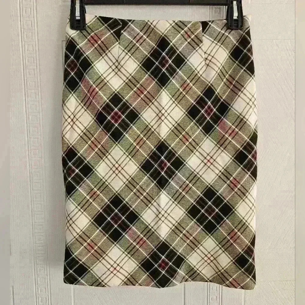 Brooks Brothers 346 Wool Mini Skirt Sz 2 Black White Tartan Plaid Lined Academia